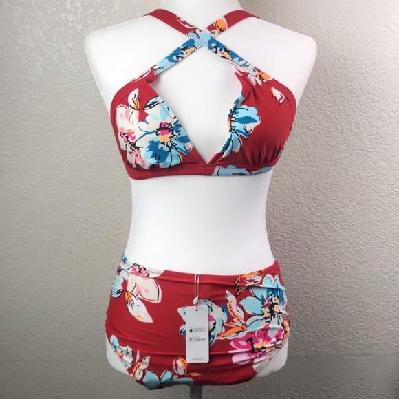 Women's Cupshe Bikini Set High Waisted Twist Hook  Set of 2 Swimsuit Size Medium - Picture 2 of 6